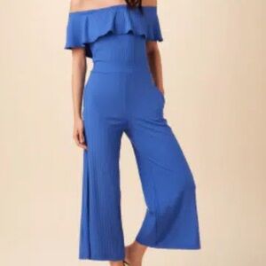 Amour Vert Etoile Riviera Ribbed Jumpsuit In Lapis Size XL NWT